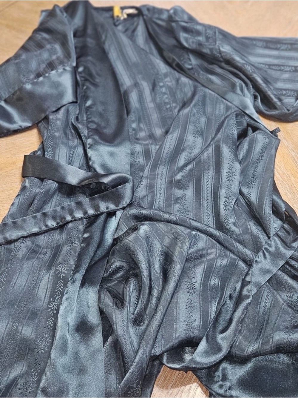 Vintage 1980s Victoria’s Secret Gold Label Dark Green Silky Kimono Robe PS - Picture 8 of 14